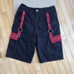 Hot Topic Cargo Grommet Cargo Shorts Womens 7 Black Red Bondage Goth Punk Emo